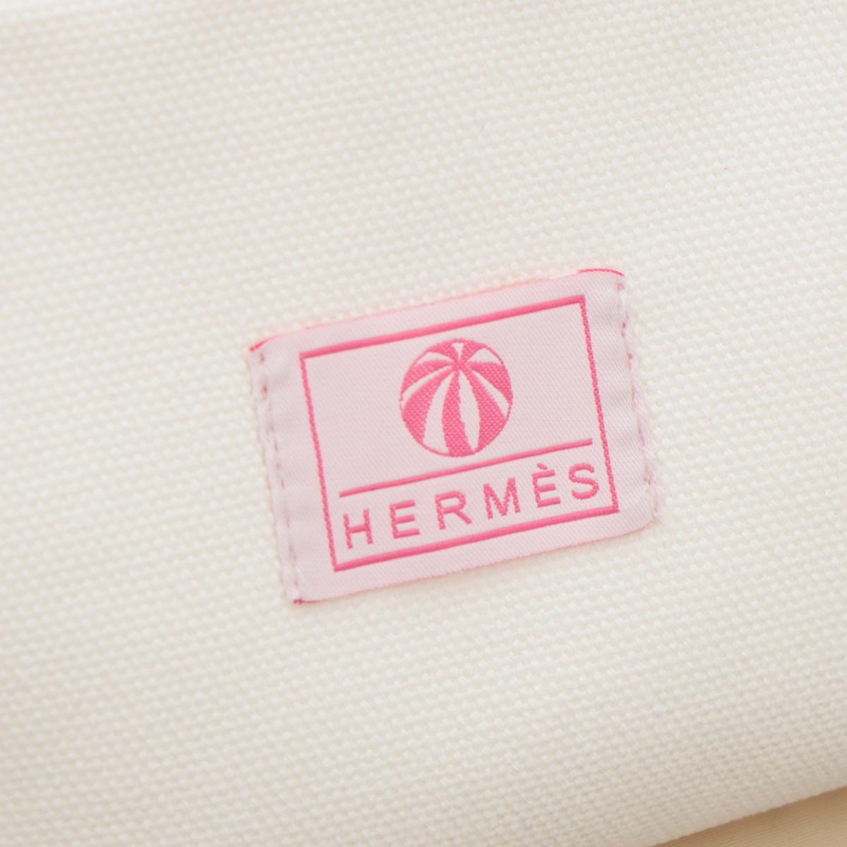 HERMÈS エルメス マザーズバッグ ホワイト レッド  コットン 100% ポリエステル シルバー金具 - 18