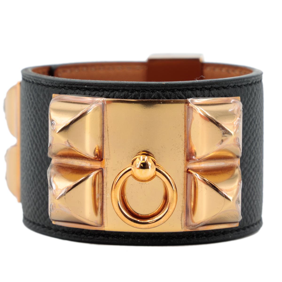 HERMÈS Collier De Chien Bracelet in Black Epsom leather with Gold hardware - 1