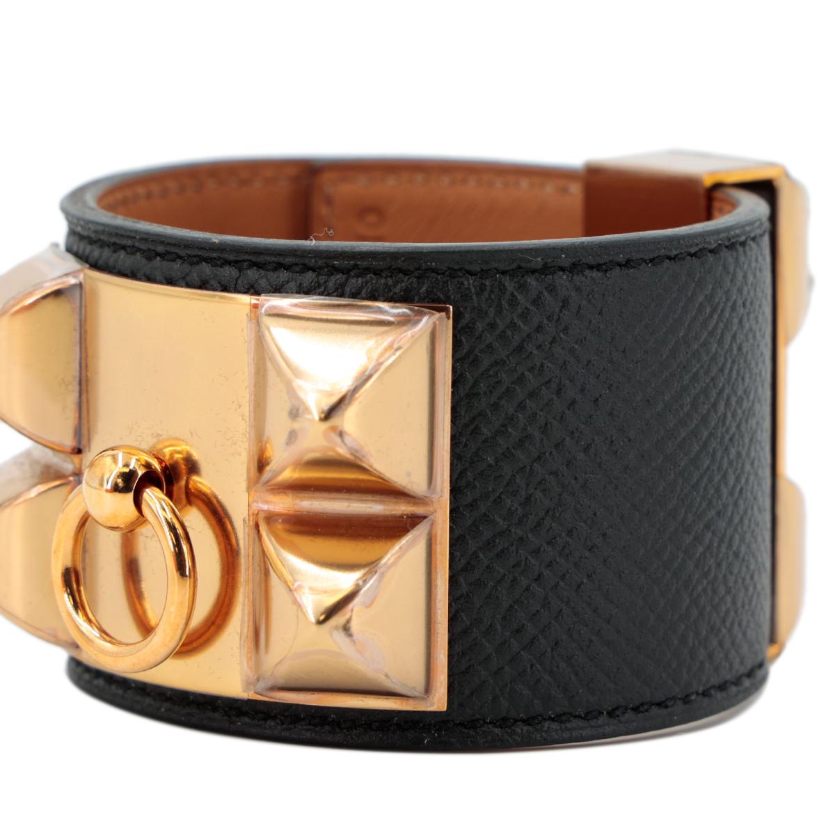 HERMÈS Collier De Chien Bracelet in Black Epsom leather with Gold hardware - 2