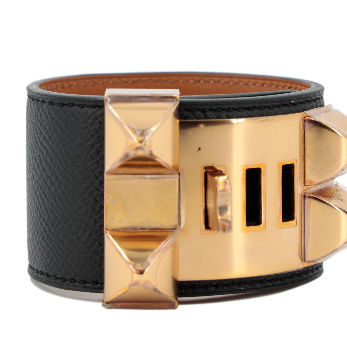 HERMÈS Collier De Chien Bracelet in Black Epsom leather with Gold hardware - 4
