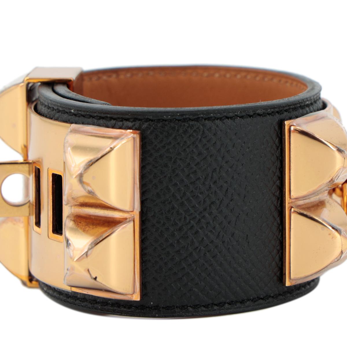HERMÈS Collier De Chien Bracelet in Black Epsom leather with Gold hardware - 5