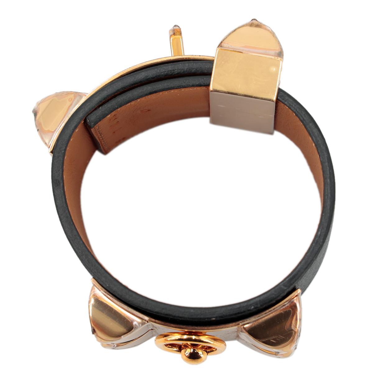 HERMÈS Collier De Chien Bracelet in Black Epsom leather with Gold hardware - 6