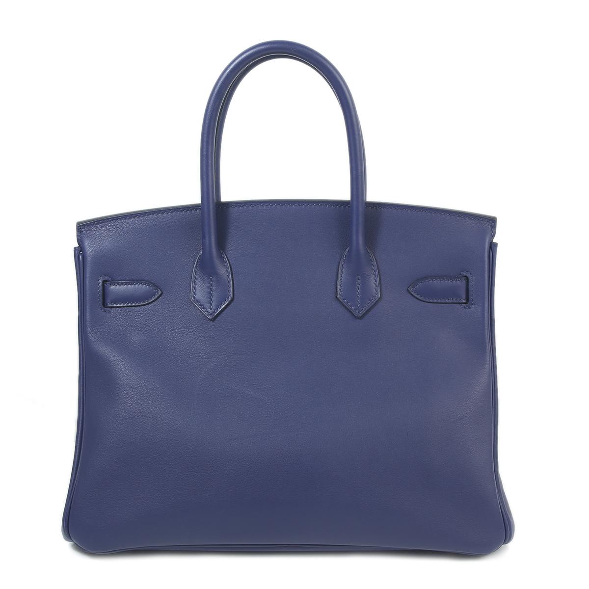 [中古] HERMÈS 愛馬仕 限量款 Birkin 30 鉑金包 Tressage De Cuir 菱格紋 M3 Blue Encre 墨水藍 37 Gold 金棕 P3 Blue du Nord 北方藍 Swift牛皮 銀扣 - 3