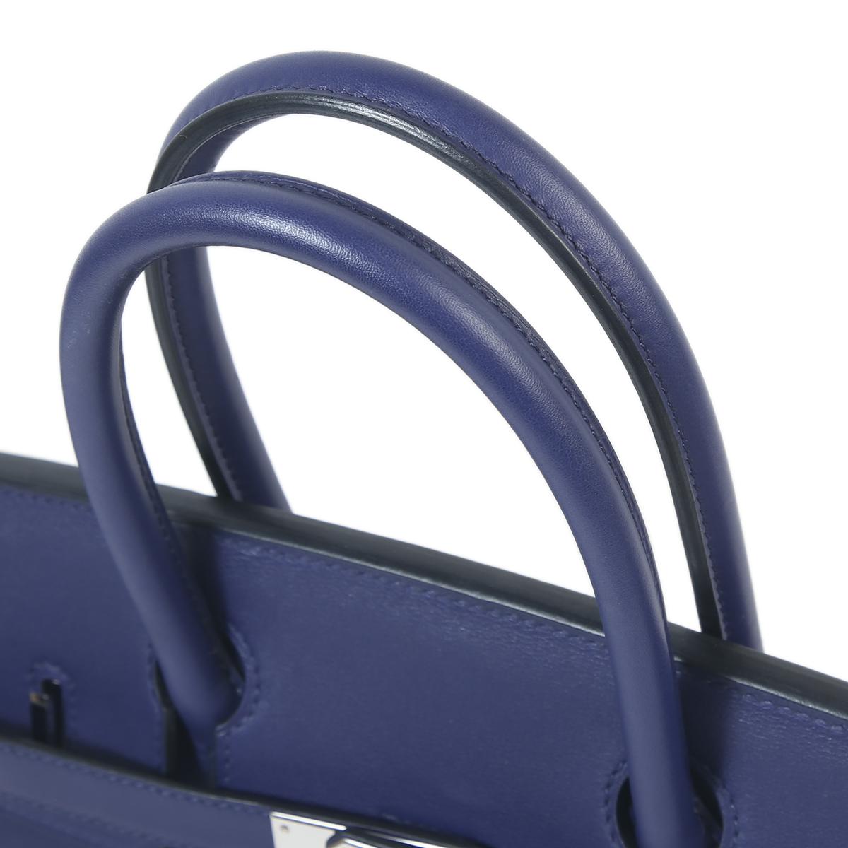 [中古] HERMÈS 愛馬仕 限量款 Birkin 30 鉑金包 Tressage De Cuir 菱格紋 M3 Blue Encre 墨水藍 37 Gold 金棕 P3 Blue du Nord 北方藍 Swift牛皮 銀扣 - 6