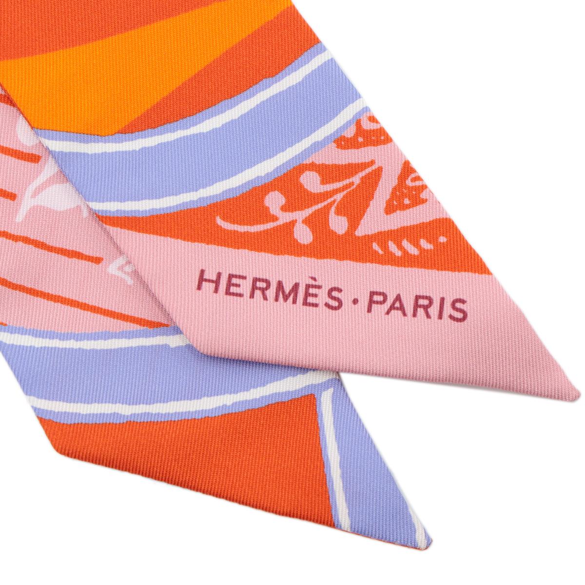 [全新] HERMÈS Twilly 絲帶 "Jeu de Soie" 93 Orange 愛馬仕橘 真絲 - 3