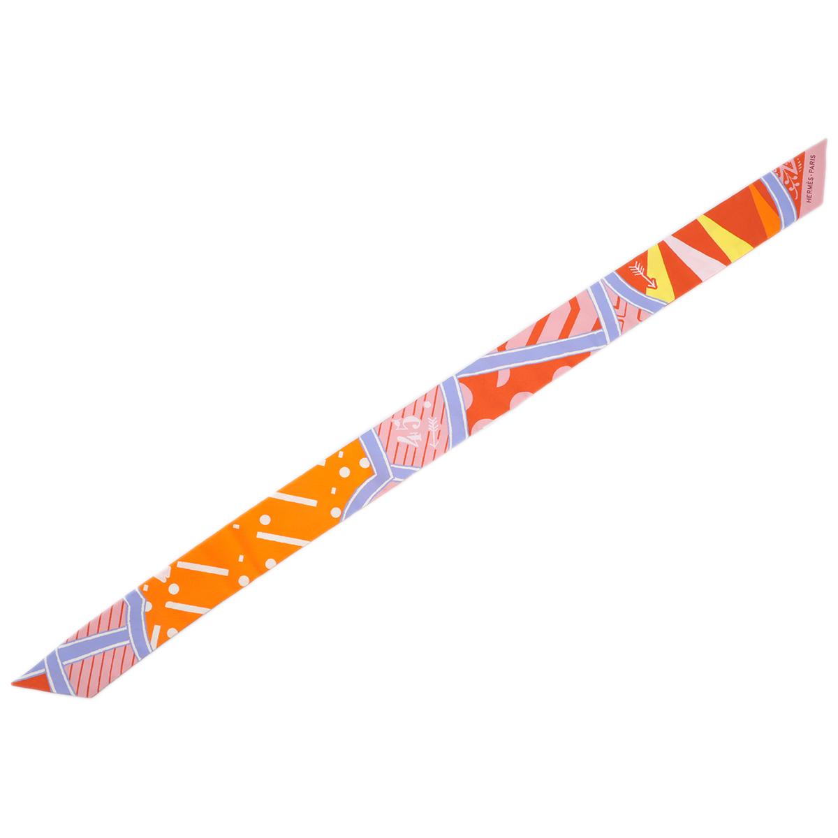 [全新] HERMÈS Twilly 絲帶 "Jeu de Soie" 93 Orange 愛馬仕橘 真絲 - 4