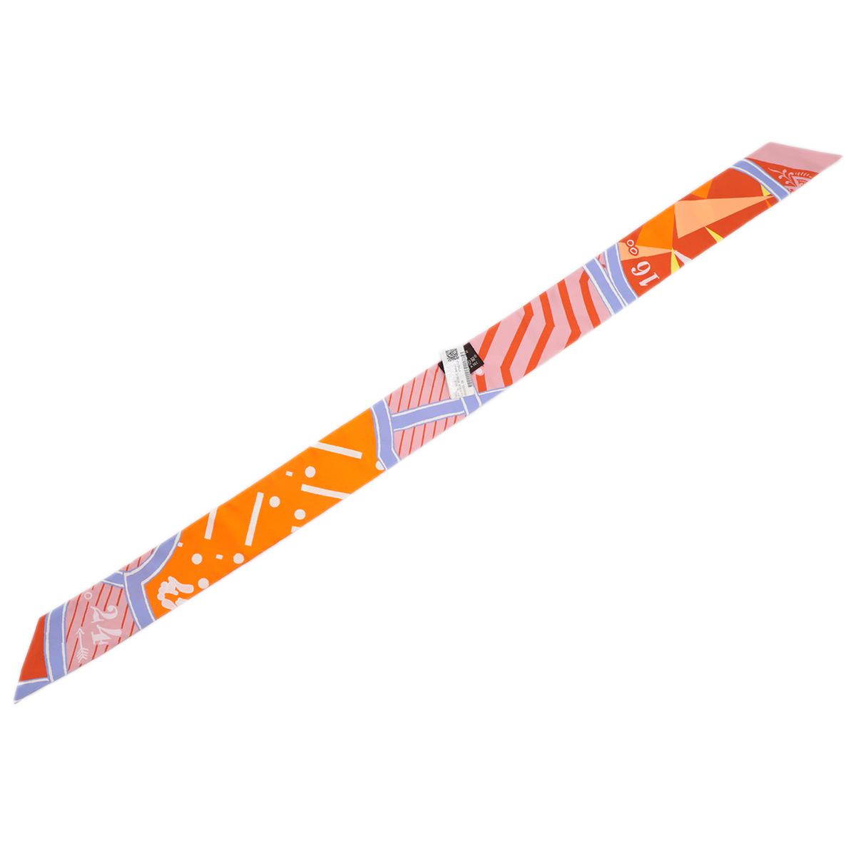 [全新] HERMÈS Twilly 絲帶 "Jeu de Soie" 93 Orange 愛馬仕橘 真絲 - 5