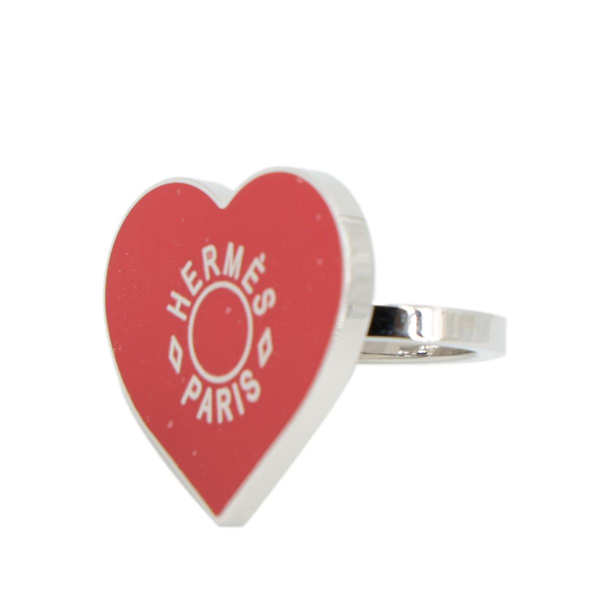 HERMÈS Scarf Ring "Coeur Laque" in Red with Palladium hardware - 2