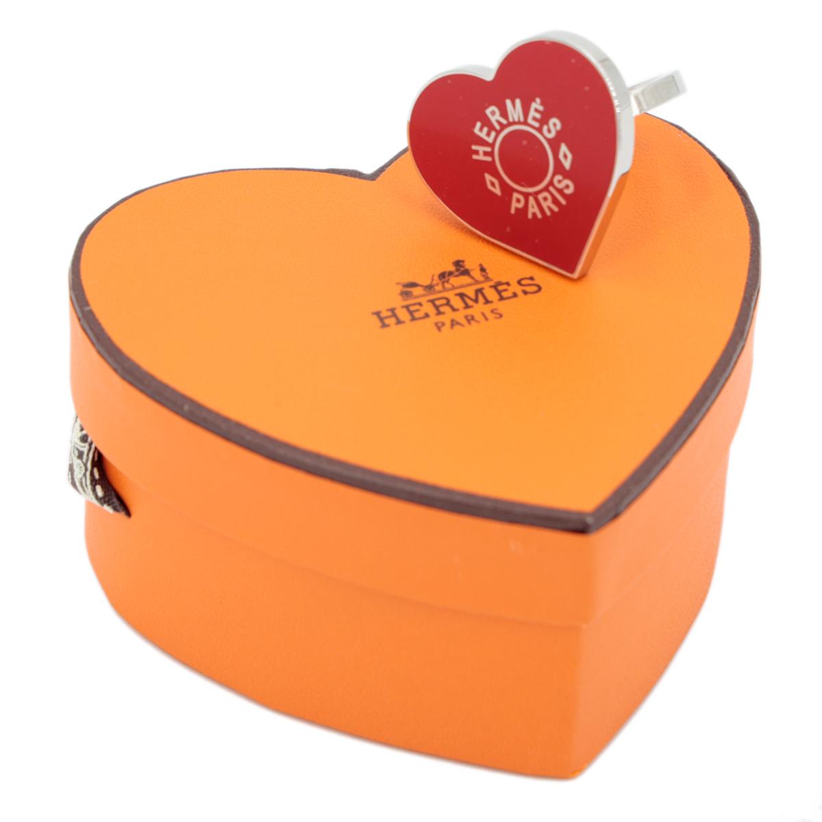 HERMÈS Scarf Ring "Coeur Laque" in Red with Palladium hardware - 8