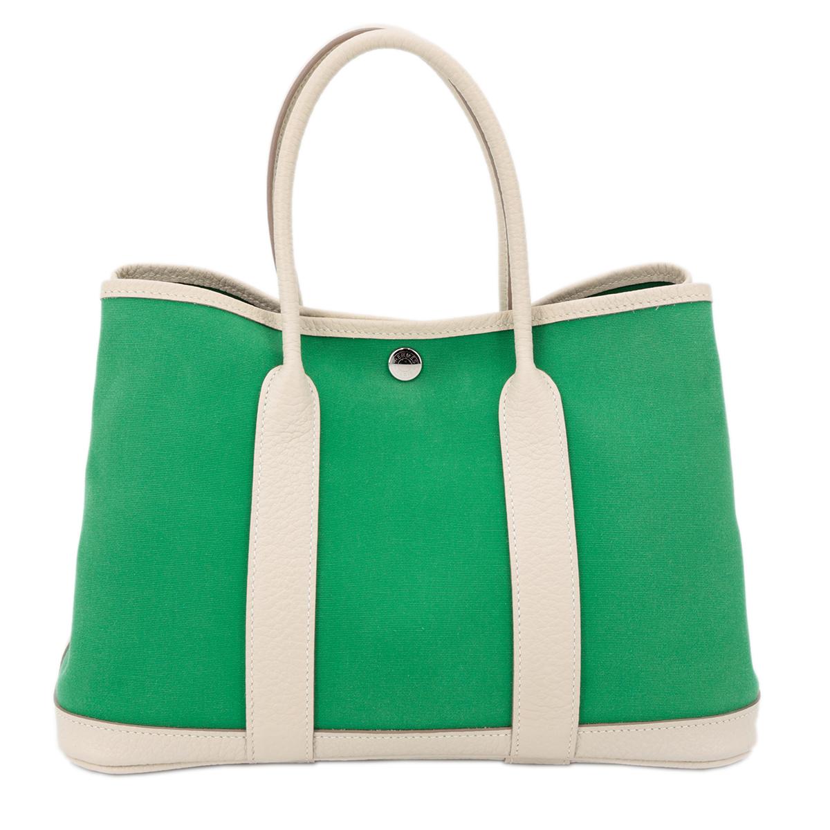HERMÈS Garden Party 30 handbag in Bamboo and Craie Canvas and Negonda leather with Palladium hardware - 3