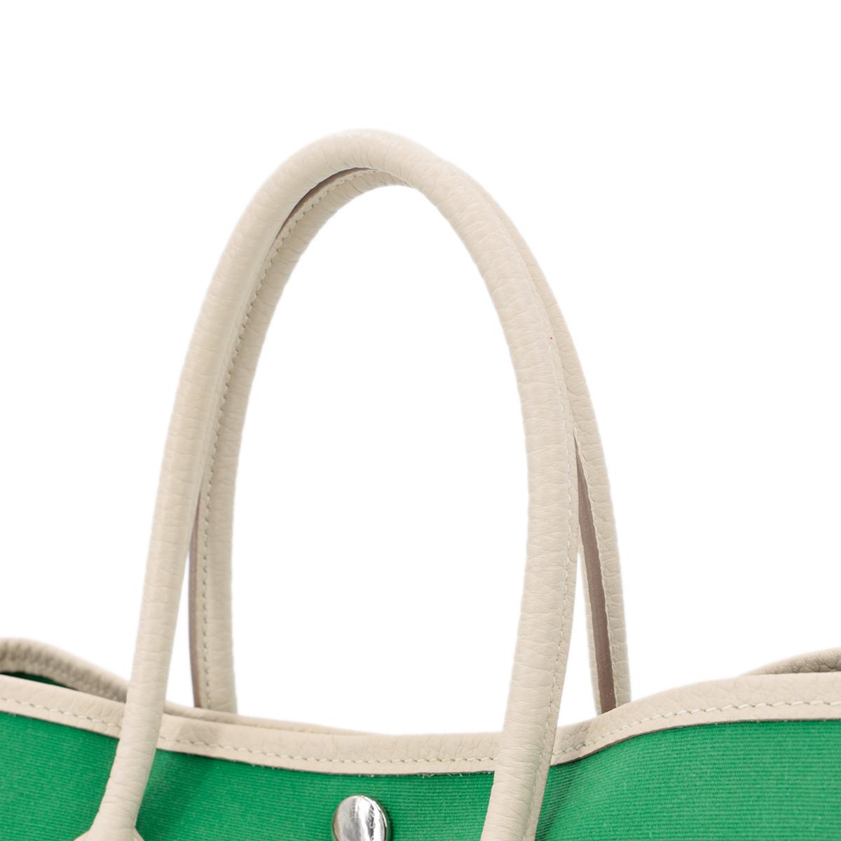HERMÈS Garden Party 30 handbag in Bamboo and Craie Canvas and Negonda leather with Palladium hardware - 6