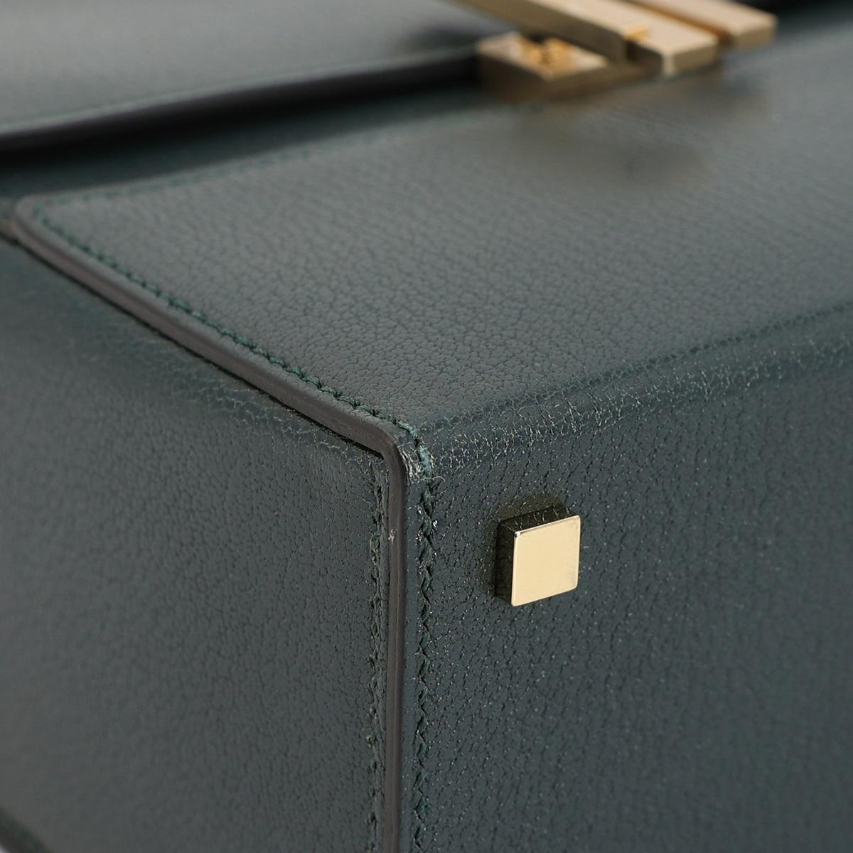 HERMÈS Cinhetic Box Bag in Vert Cypress Chevre leather with Gold hardware[Consignment] - 9