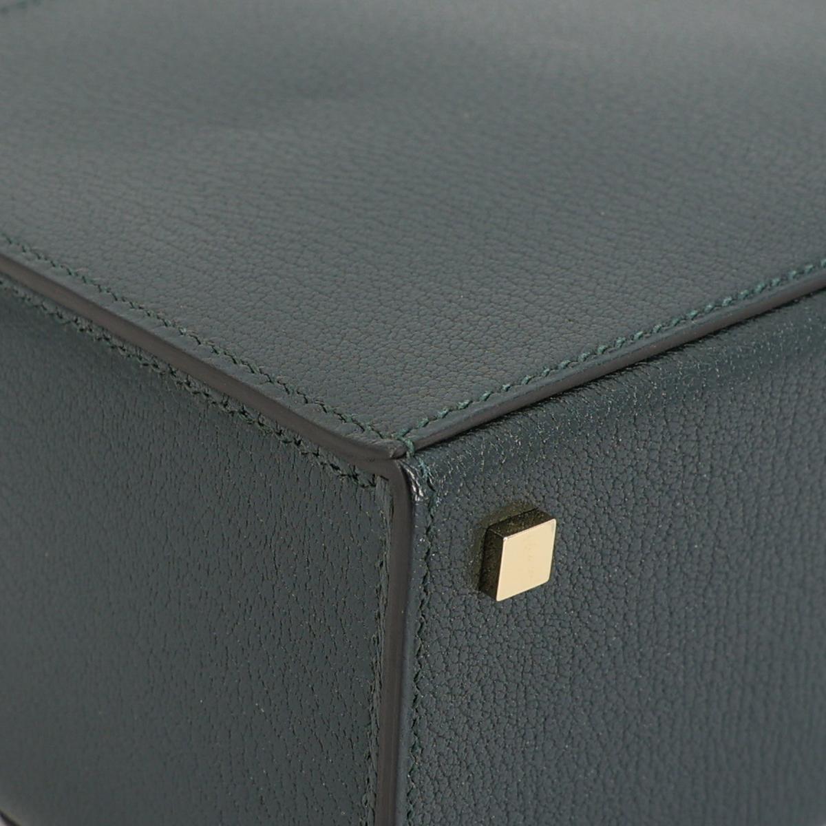 HERMÈS Cinhetic Box Bag in Vert Cypress Chevre leather with Gold hardware[Consignment] - 11