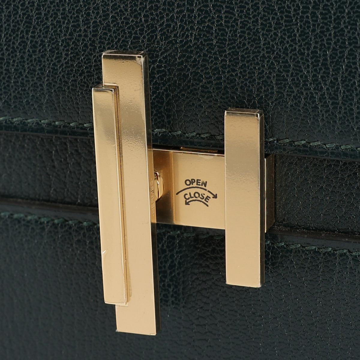 HERMÈS Cinhetic Box Bag in Vert Cypress Chevre leather with Gold hardware[Consignment] - 13