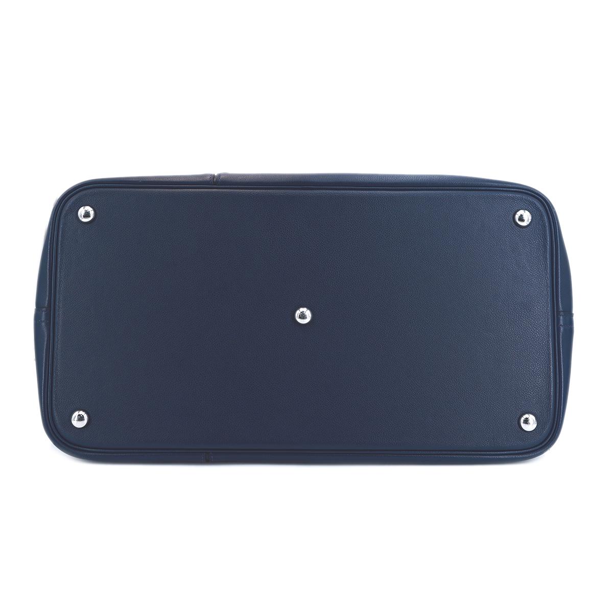 HERMÈS Limited Edition Bolide 1923 Baseball 45 handbag in Blue De Malte and Snow White Evercolor leather with Palladium hardware - 7