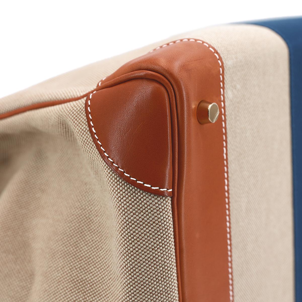 HERMÈS Haut à Courroies 40 HAC travel bag in Bleu, Fauve and Ficelle Barenia leather and Toile H Canvas with Gold hardware - 8