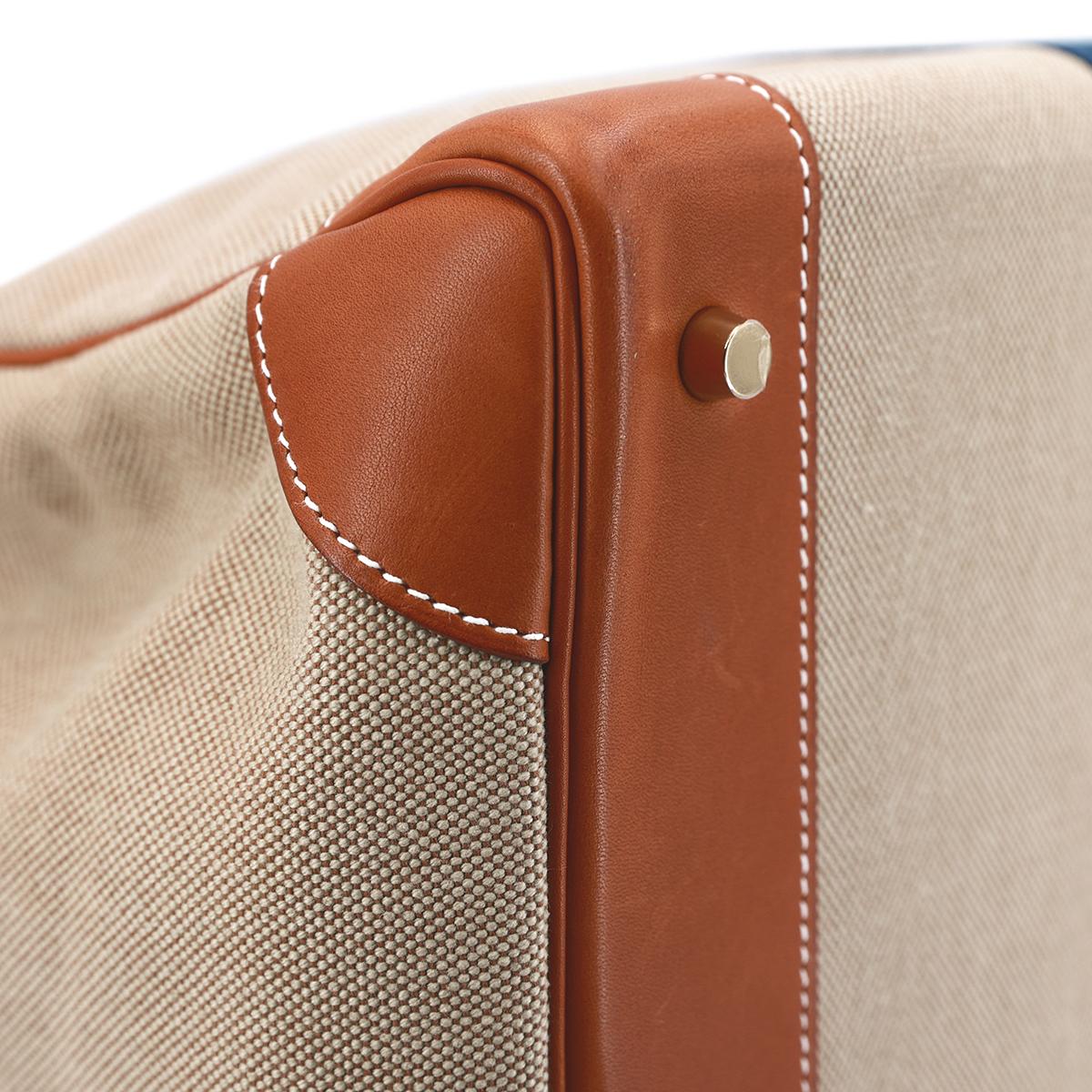HERMÈS Haut à Courroies 40 HAC travel bag in Bleu, Fauve and Ficelle Barenia leather and Toile H Canvas with Gold hardware - 10
