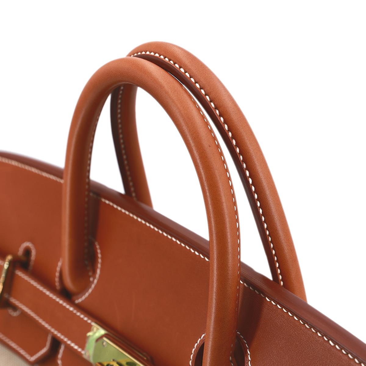 HERMÈS Haut à Courroies 40 HAC travel bag in Bleu, Fauve and Ficelle Barenia leather and Toile H Canvas with Gold hardware - 6