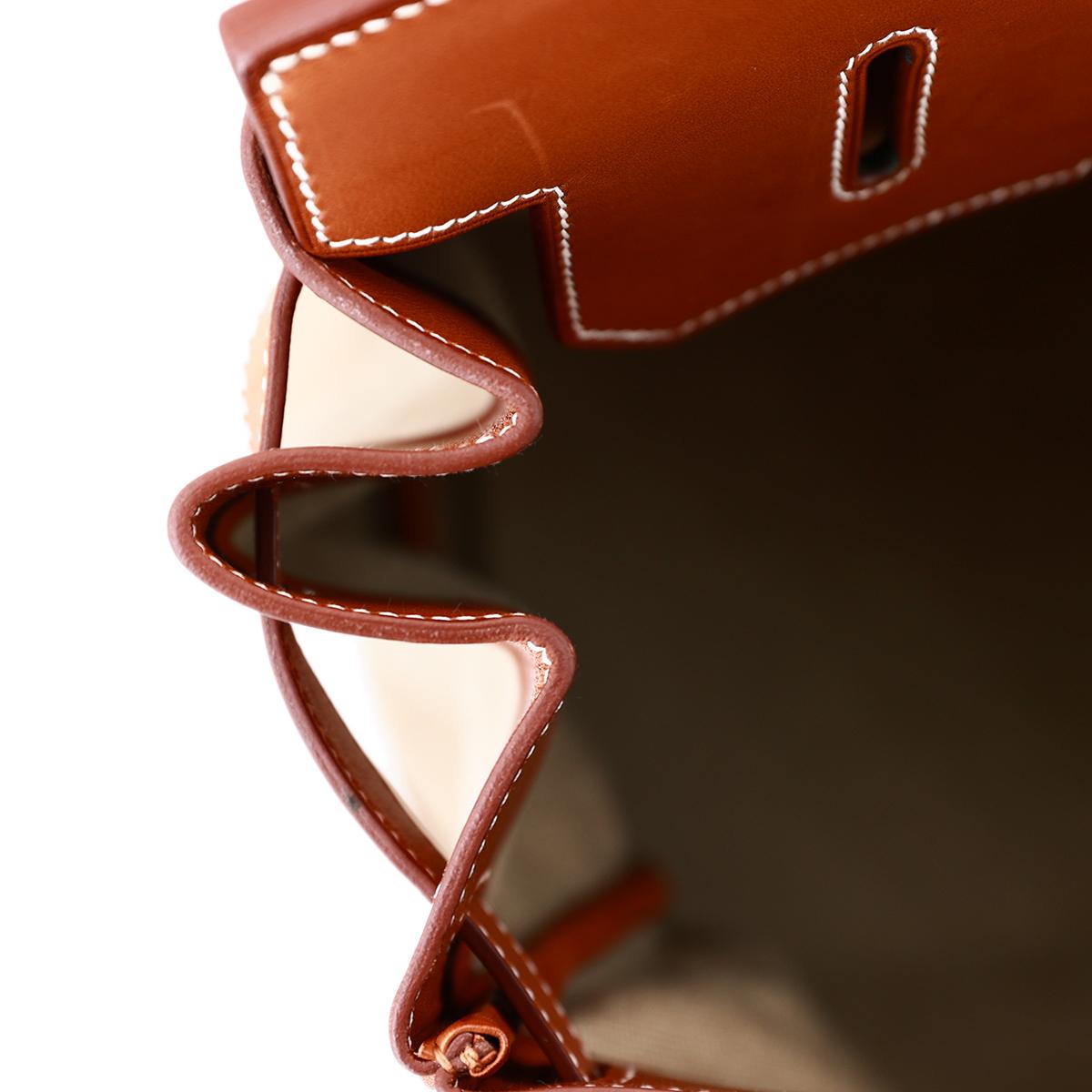 HERMÈS Haut à Courroies 40 HAC travel bag in Bleu, Fauve and Ficelle Barenia leather and Toile H Canvas with Gold hardware - 16