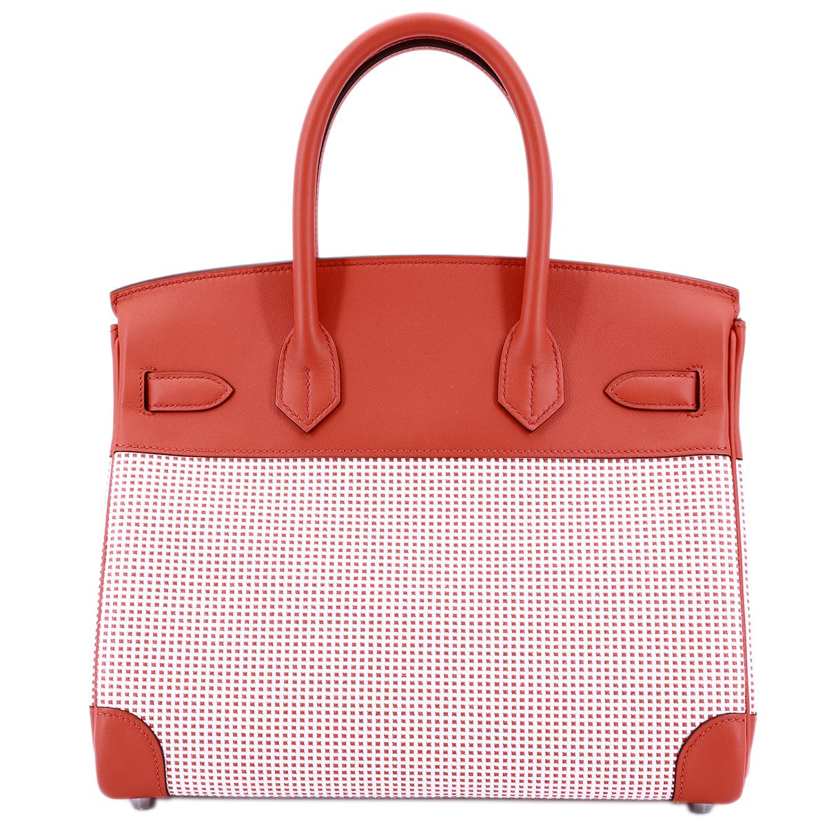 HERMÈS Limited Edition Birkin Quadrille 30 handbag in Tri-color Toile Quadrille canvas and Sanguine Swift leather with Palladium hardware - 3