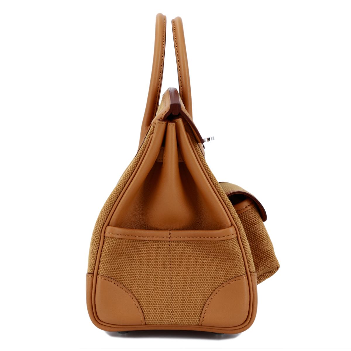 HERMÈS Limited Edition Birkin Cargo 25 handbag in Sesame Swift leather and Canvas with Palladium hardware - 5