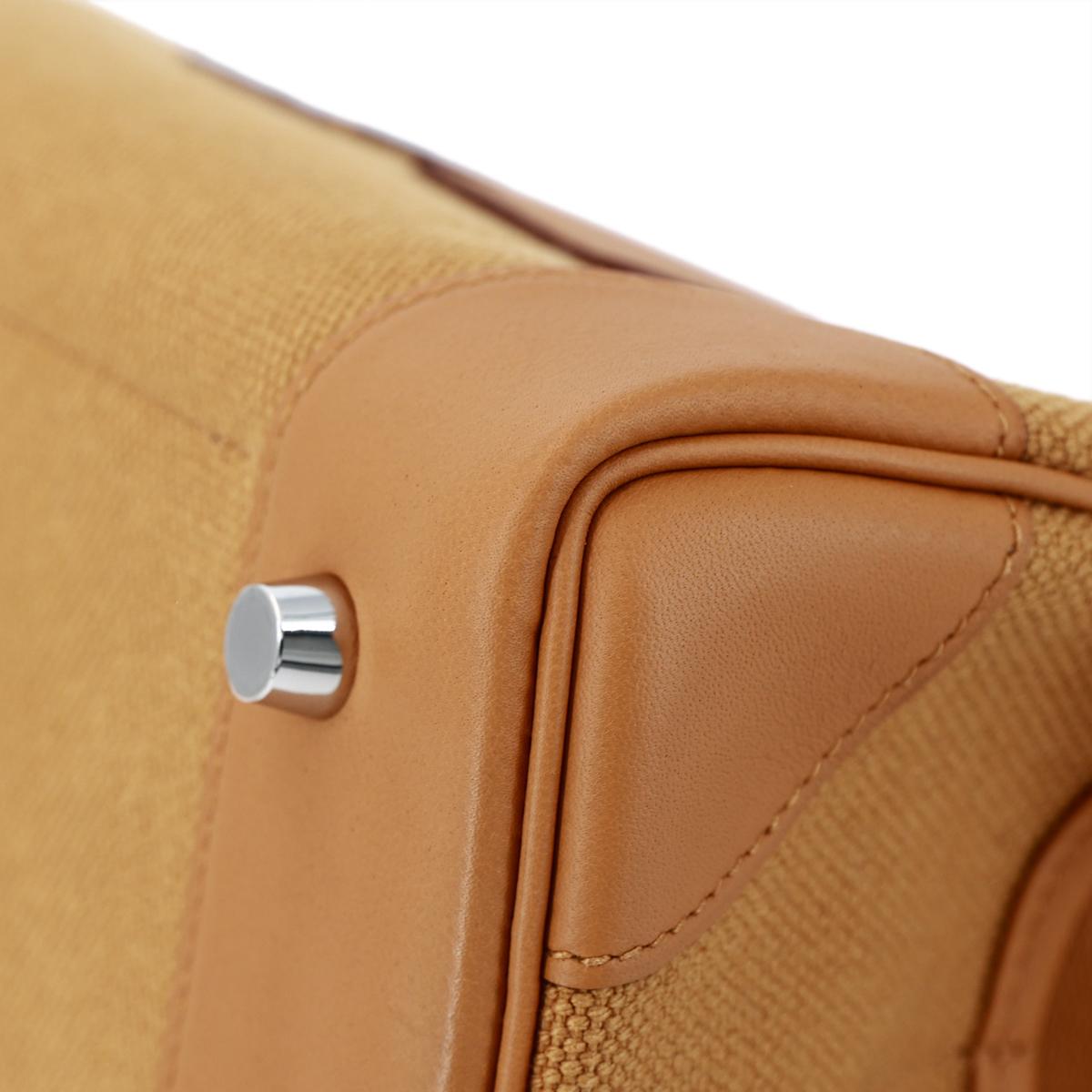 HERMÈS Limited Edition Birkin Cargo 25 handbag in Sesame Swift leather and Canvas with Palladium hardware - 11