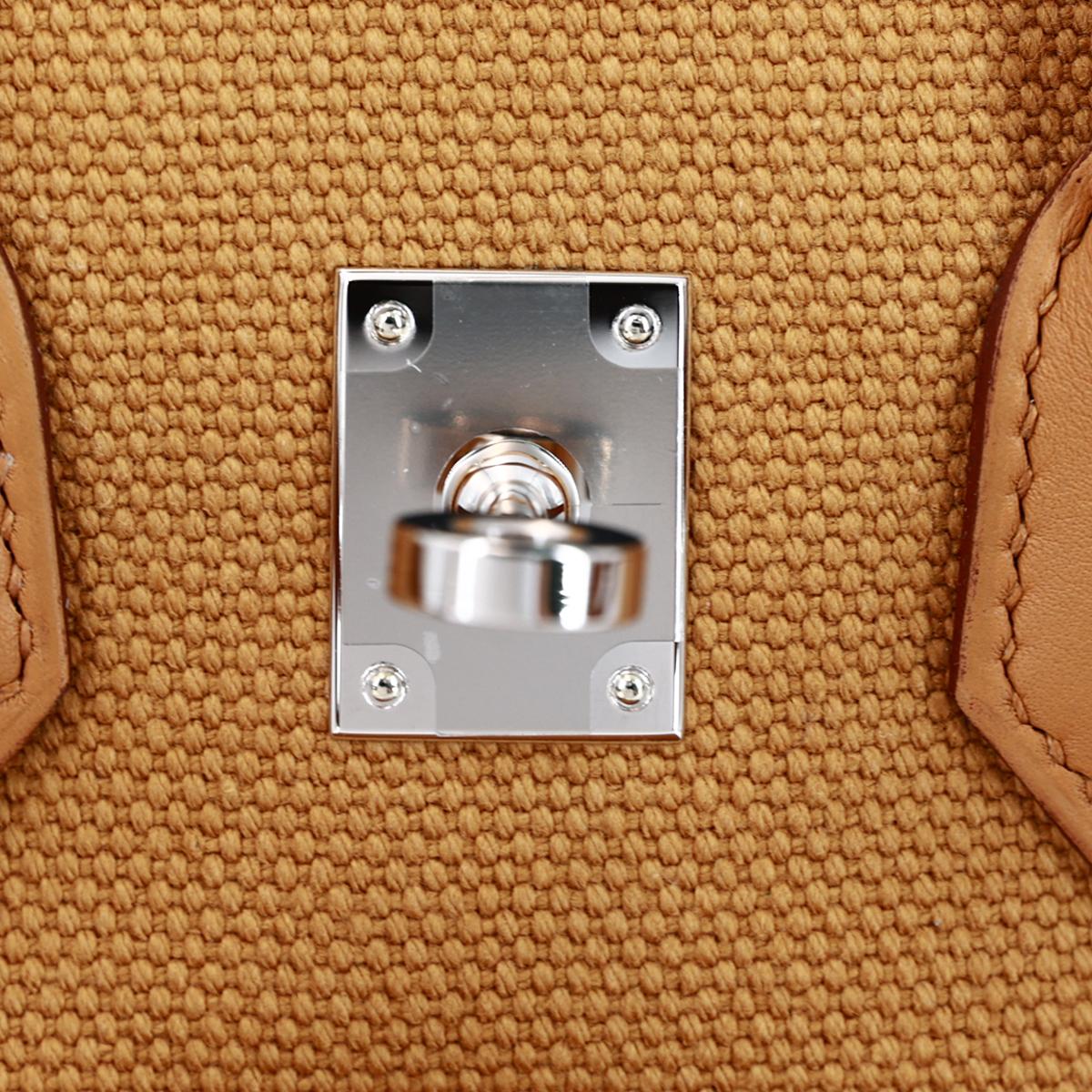 HERMÈS Limited Edition Birkin Cargo 25 handbag in Sesame Swift leather and Canvas with Palladium hardware - 13