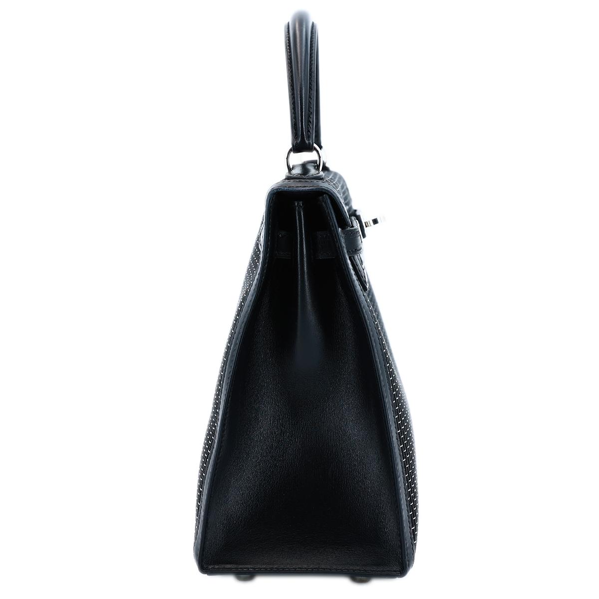 [中古] HERMÈS 愛馬仕 限量款 Kelly 25 外縫 凱莉包 89 Noir 黑色 馬毛編制 銀扣 - 5