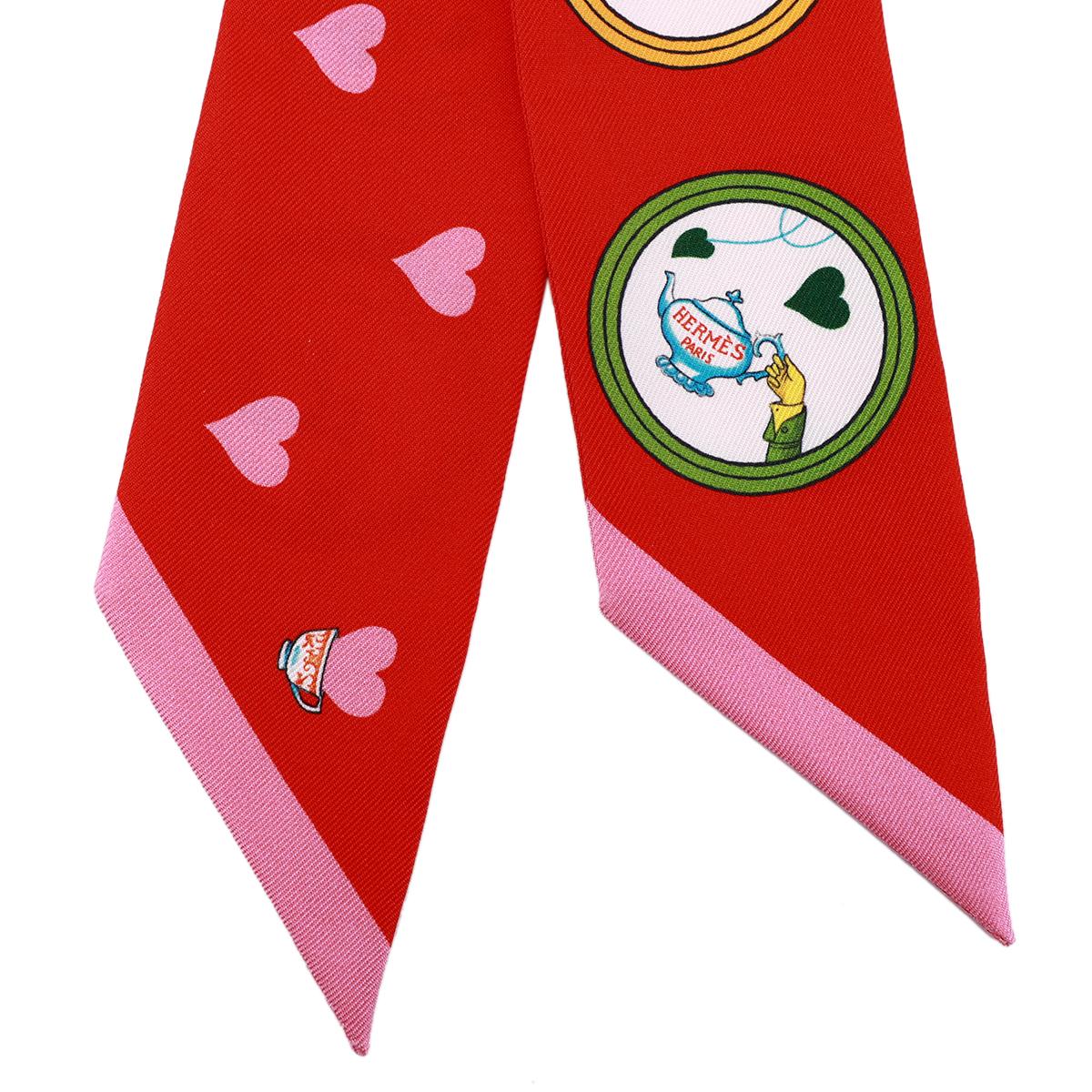 HERMÈS Tea Time Twilly in Rouge Vif and Vert Silk - 3