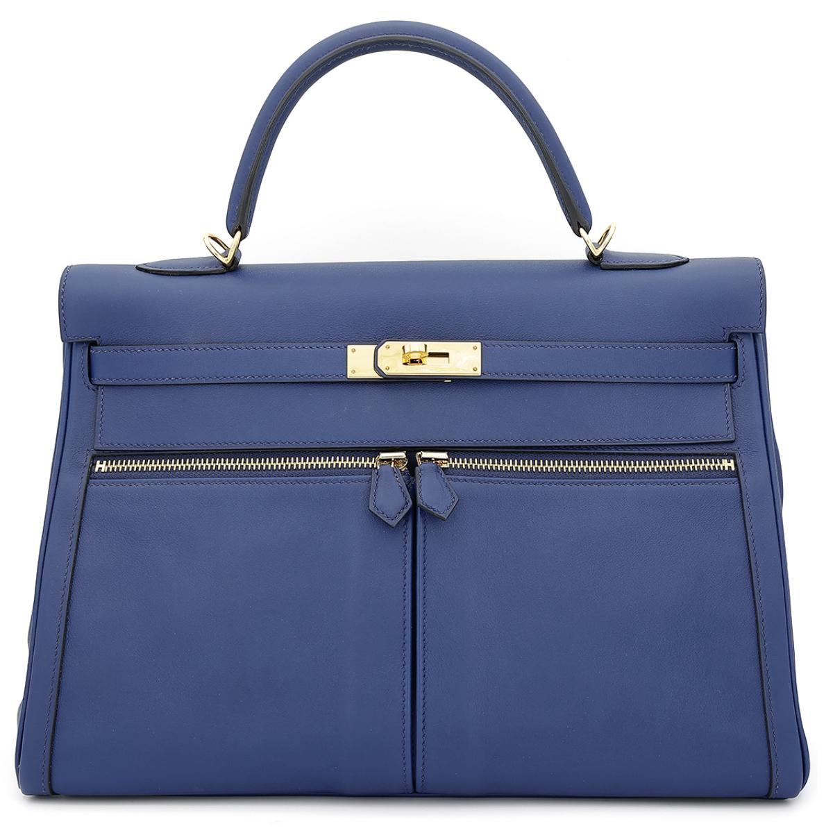 HERMÈS Special Order Kelly Lakis 35 handbag in Blue Sapphire Swift leather with Gold hardware - 1