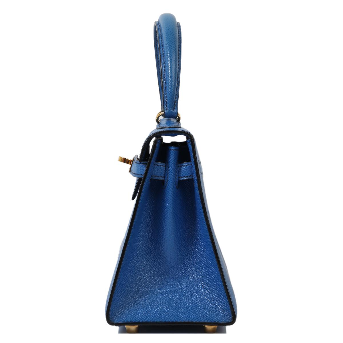 Very Good ( Rank A) HERMÈS Vintage Mini Kelly 20 Bleu France (71) Gold hardware Circle W (1993) - 4