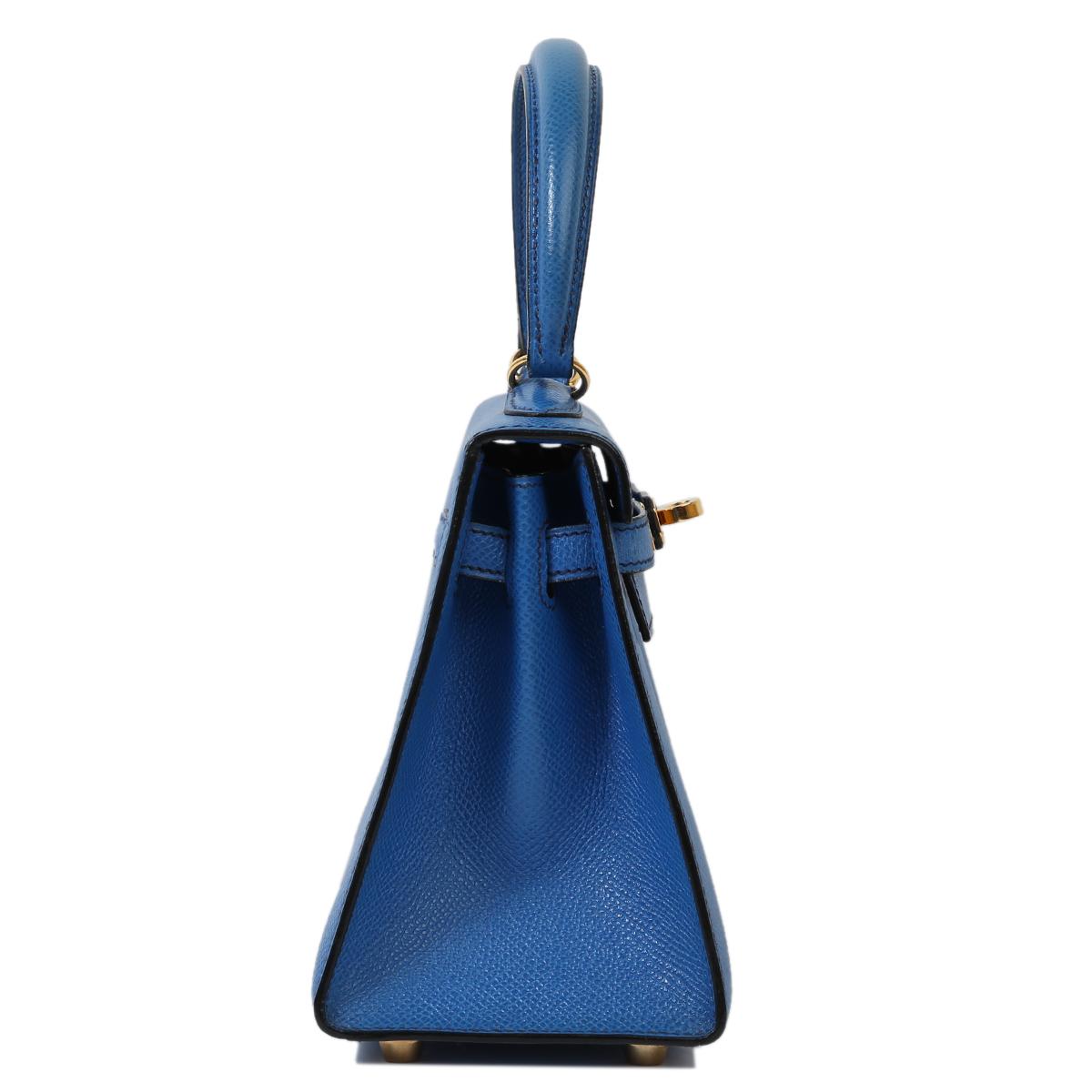Very Good ( Rank A) HERMÈS Vintage Mini Kelly 20 Bleu France (71) Gold hardware Circle W (1993) - 5