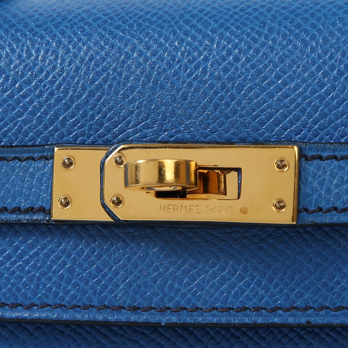 Very Good ( Rank A) HERMÈS Vintage Mini Kelly 20 Bleu France (71) Gold hardware Circle W (1993) - 12