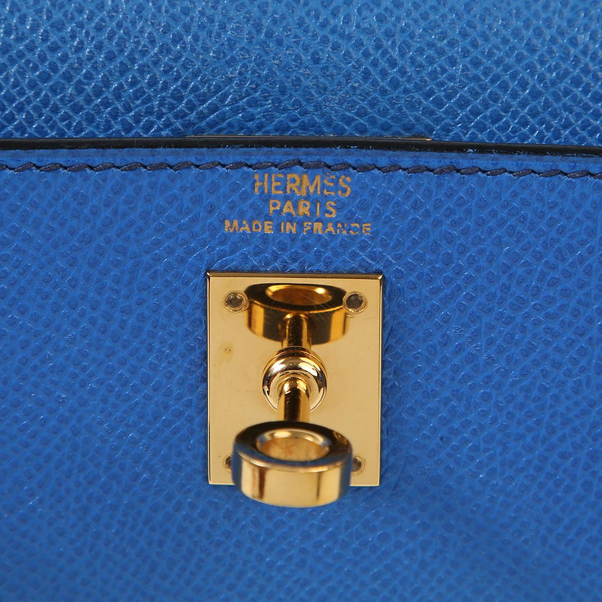 Very Good ( Rank A) HERMÈS Vintage Mini Kelly 20 Bleu France (71) Gold hardware Circle W (1993) - 13