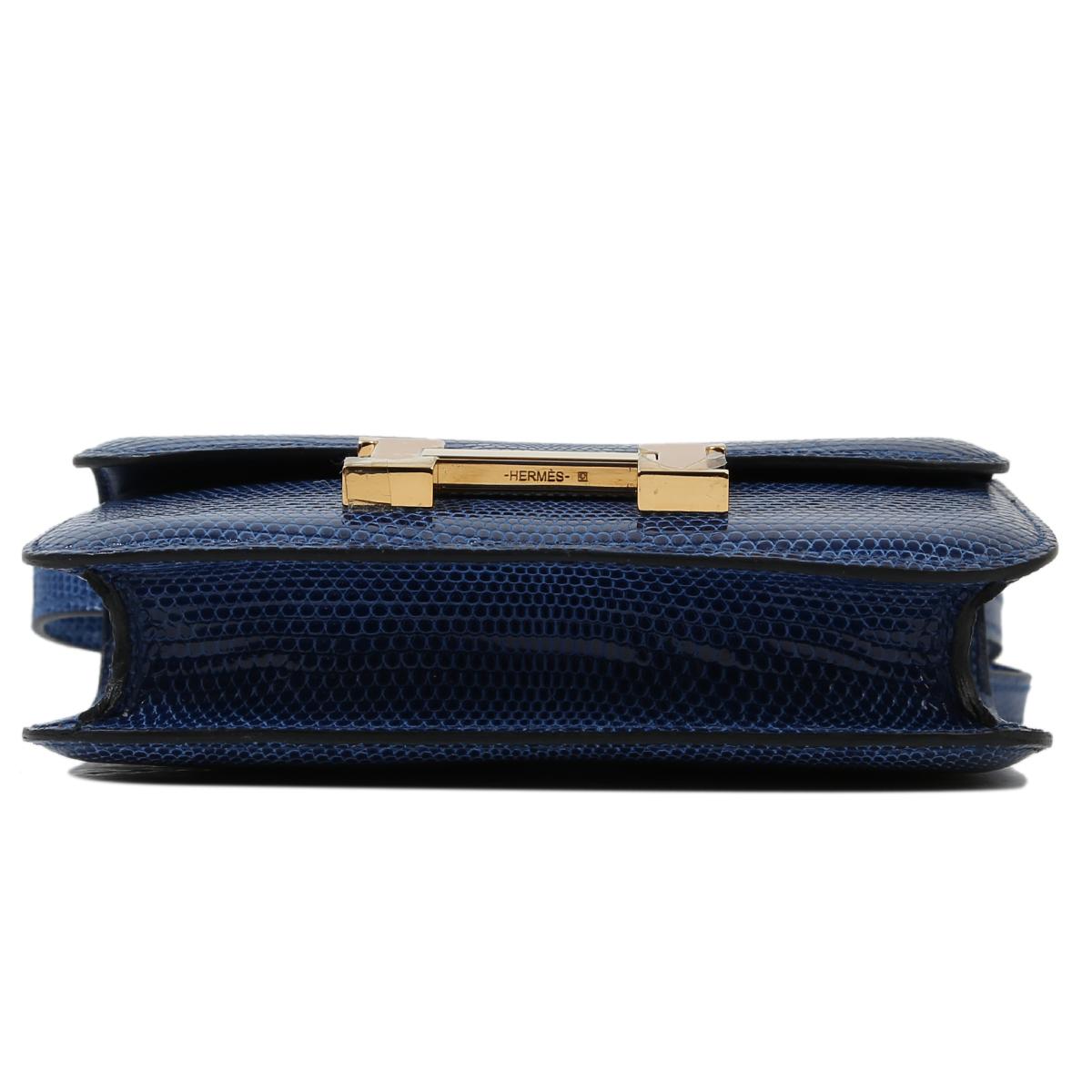 Excellent ( Rank SA ) HERMÈS Micro Constance Bleu Saphir (73) Lizard Gold hardware D (2019) - 7