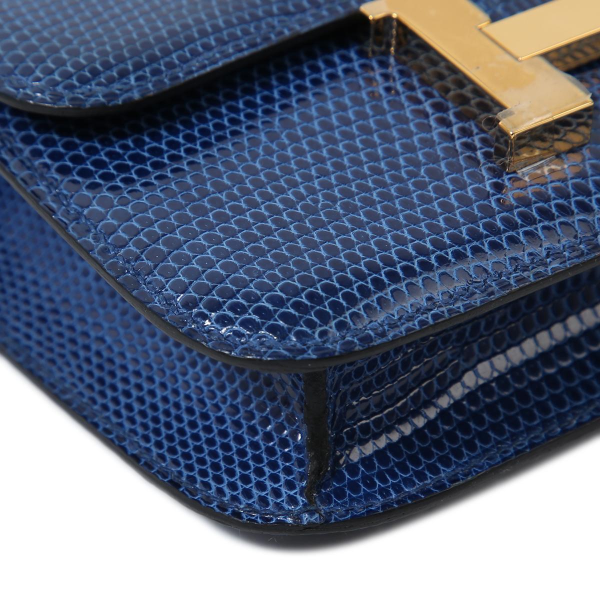 Excellent ( Rank SA ) HERMÈS Micro Constance Bleu Saphir (73) Lizard Gold hardware D (2019) - 8