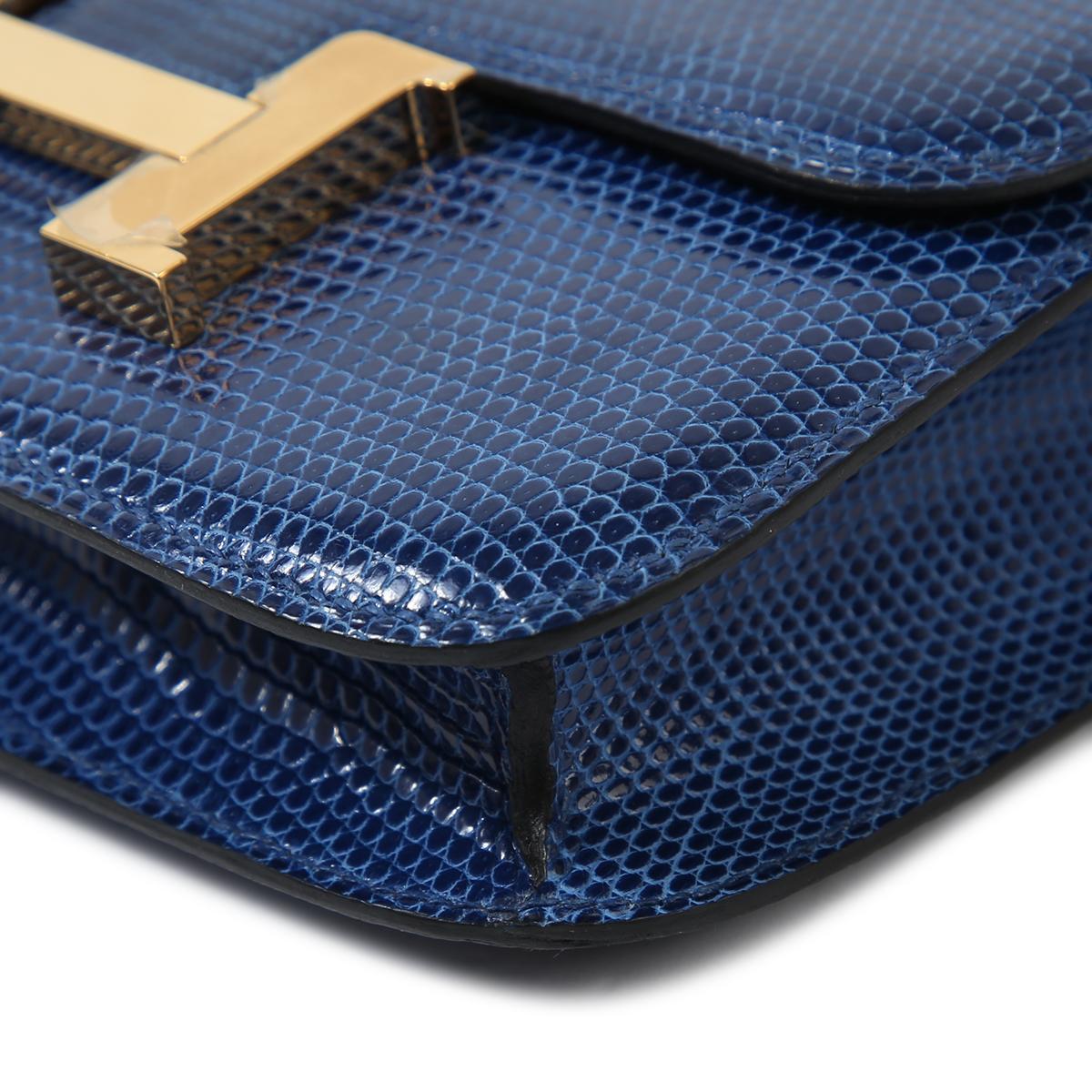 Excellent ( Rank SA ) HERMÈS Micro Constance Bleu Saphir (73) Lizard Gold hardware D (2019) - 9