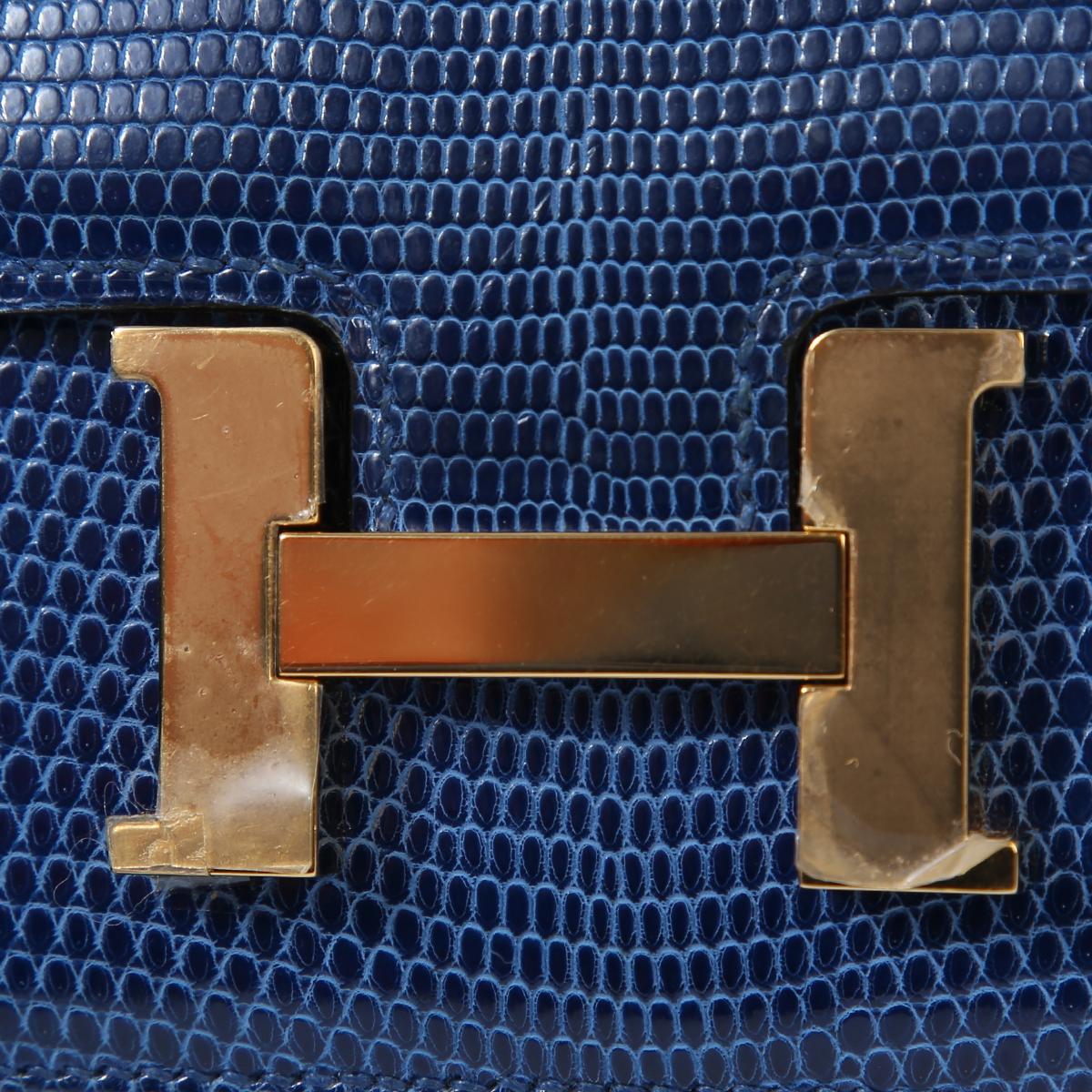 Excellent ( Rank SA ) HERMÈS Micro Constance Bleu Saphir (73) Lizard Gold hardware D (2019) - 12