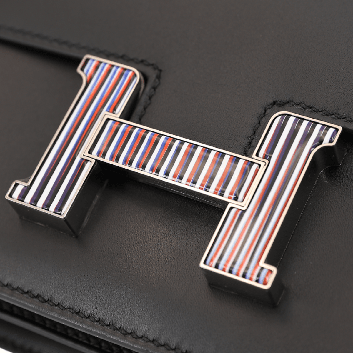 HERMÈS Limited Edition Constance Mini 19 handbag in Black Monsieur leather with Multi-color Enamel hardware - 12