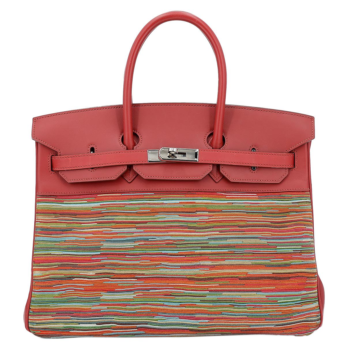 HERMÈS Limited Edition Birkin 35 handbag in Multi-color Vibrato goatskin and Rouge Vif Box calfskin with Palladium hardware - 1