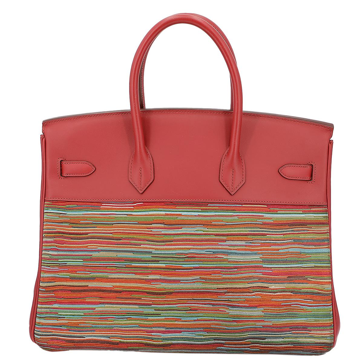 HERMÈS Limited Edition Birkin 35 handbag in Multi-color Vibrato goatskin and Rouge Vif Box calfskin with Palladium hardware - 3