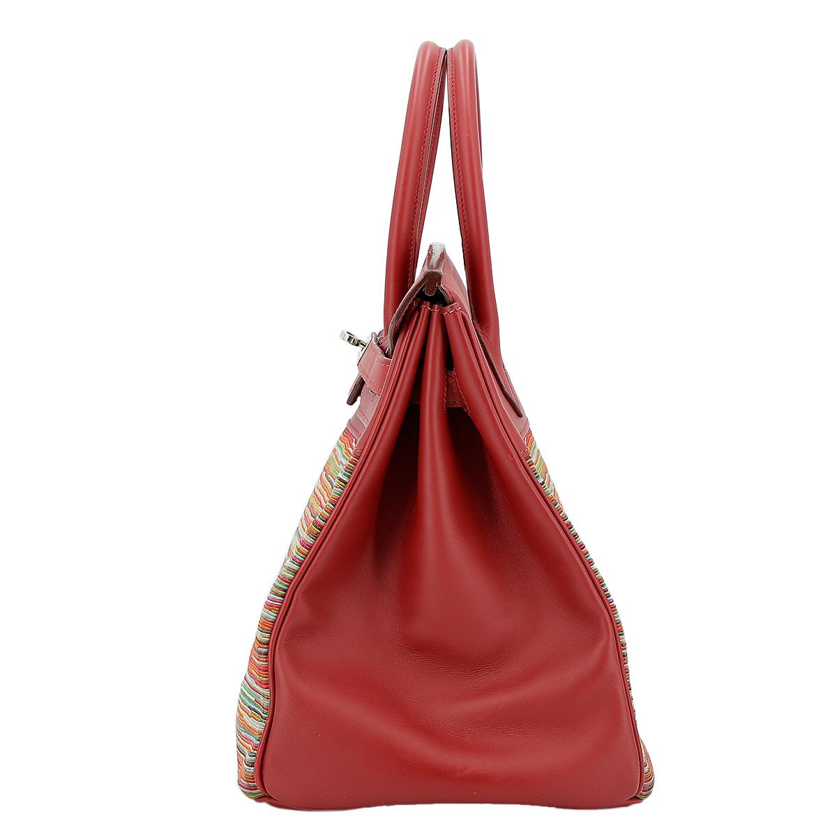 HERMÈS Limited Edition Birkin 35 handbag in Multi-color Vibrato goatskin and Rouge Vif Box calfskin with Palladium hardware - 4