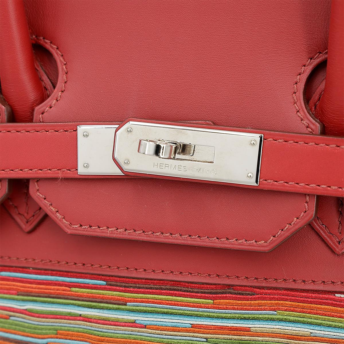 HERMÈS Limited Edition Birkin 35 handbag in Multi-color Vibrato goatskin and Rouge Vif Box calfskin with Palladium hardware - 12