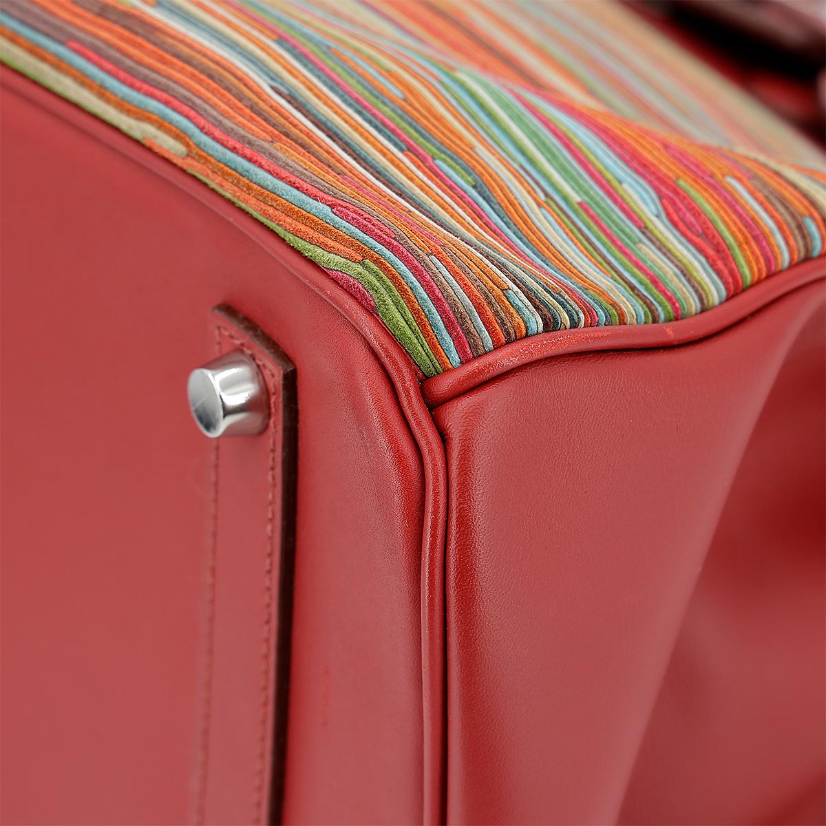HERMÈS Limited Edition Birkin 35 handbag in Multi-color Vibrato goatskin and Rouge Vif Box calfskin with Palladium hardware - 9