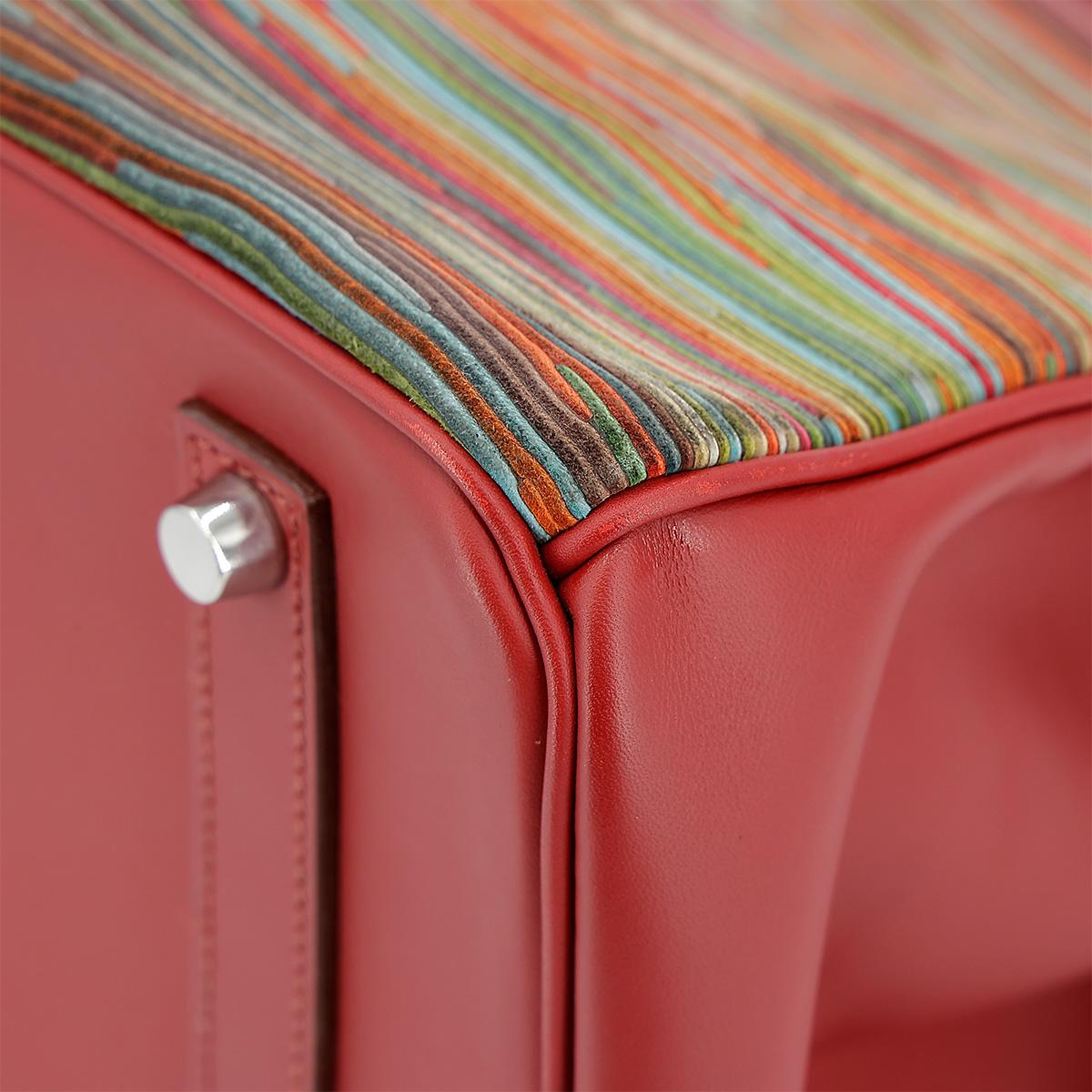 HERMÈS Limited Edition Birkin 35 handbag in Multi-color Vibrato goatskin and Rouge Vif Box calfskin with Palladium hardware - 11