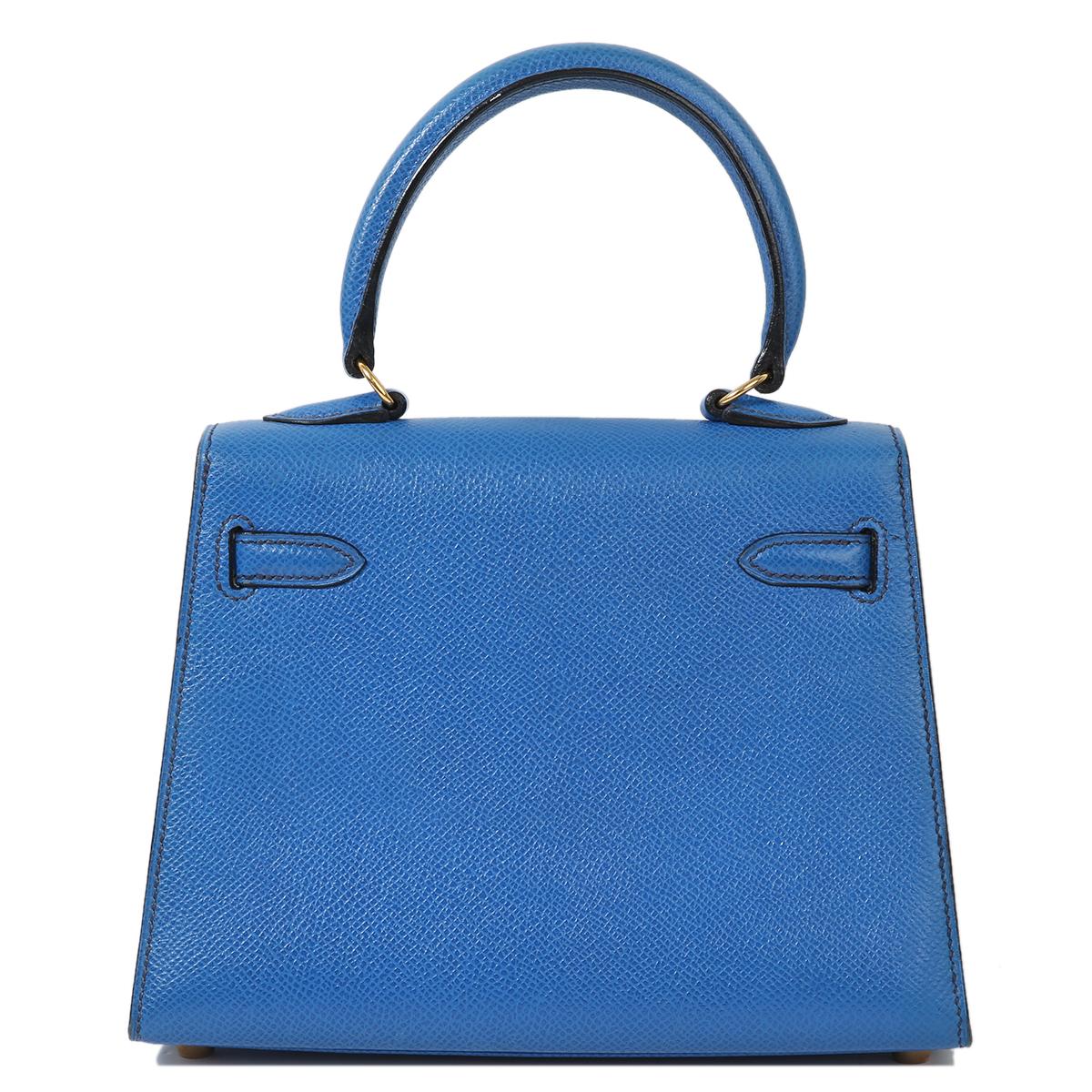Very Good ( Rank A) HERMÈS Vintage Mini Kelly 20 Bleu France (71) Gold hardware Circle W (1993) - 3