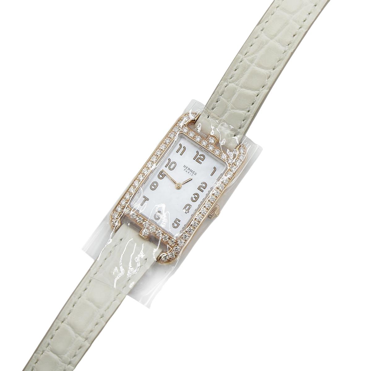 HERMÈS Nantucket PM Wrist Watch in Beton with Alligator and Diamond  - 3