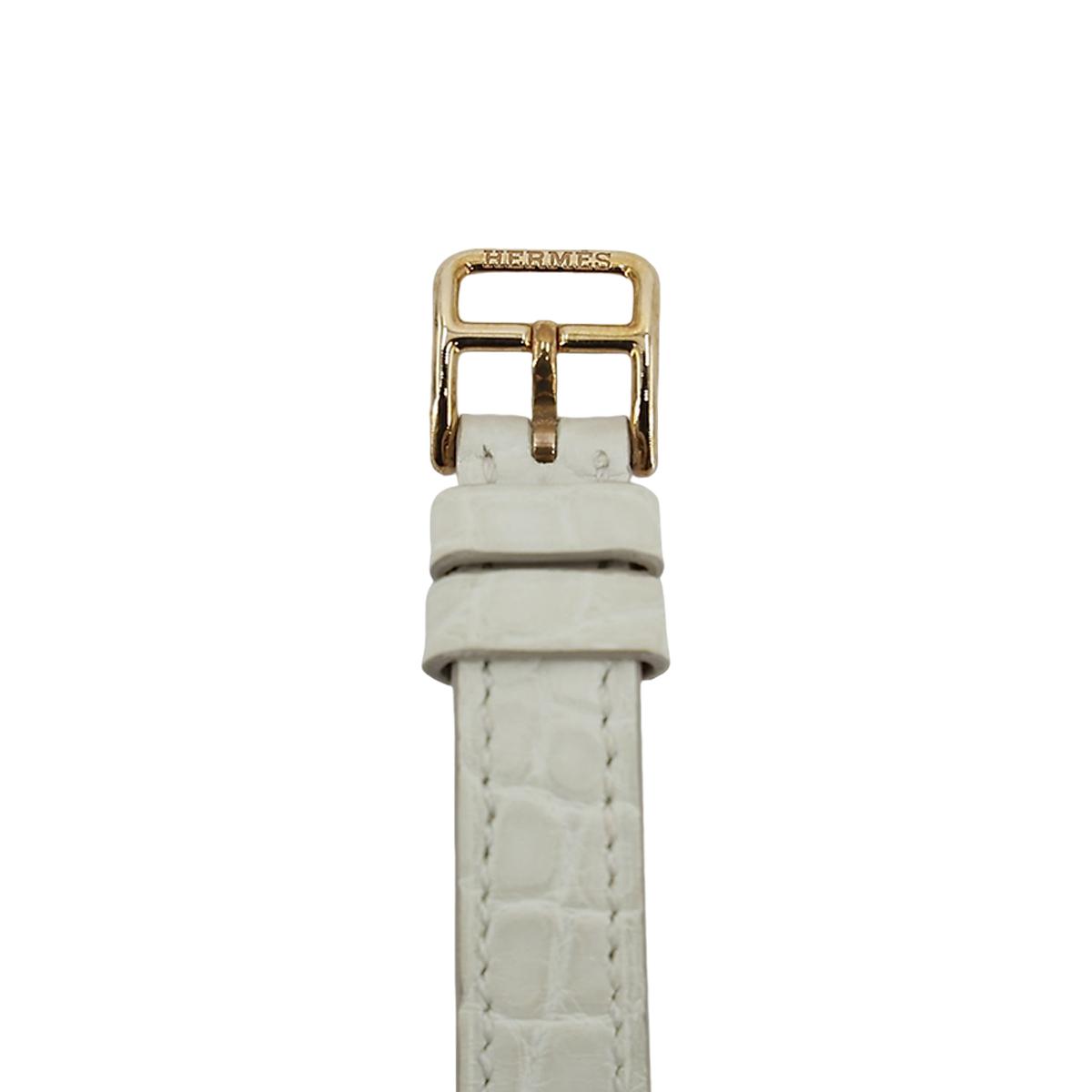 HERMÈS Nantucket PM Wrist Watch in Beton with Alligator and Diamond  - 5