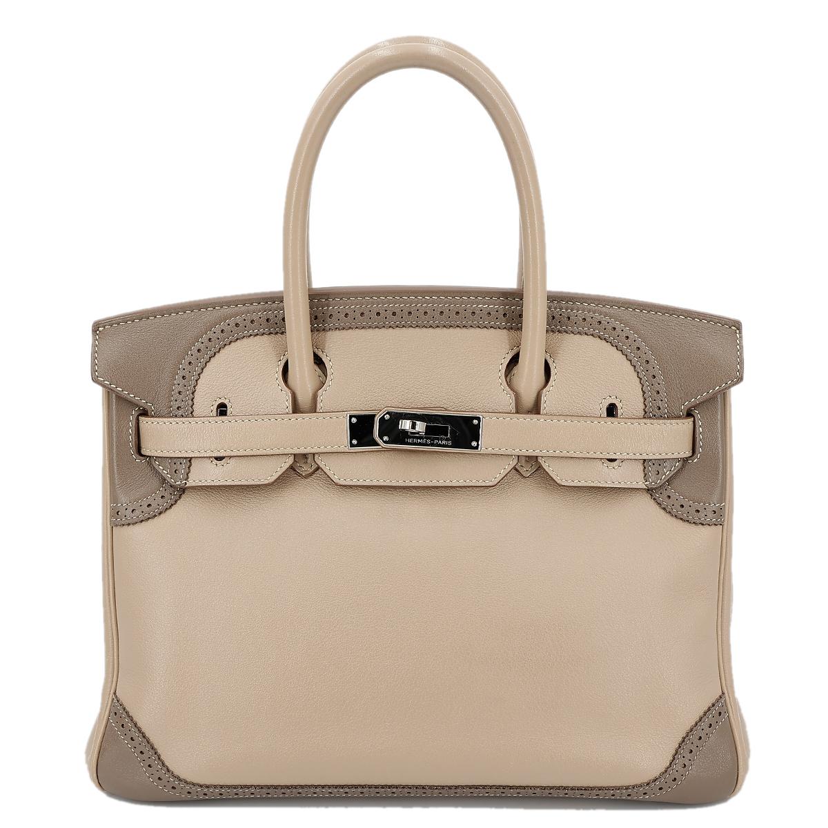 HERMÈS Limited Edition Birkin Ghillies 30 handbag in Argile and Etoupe Swift leather with Palladium hardware - 1