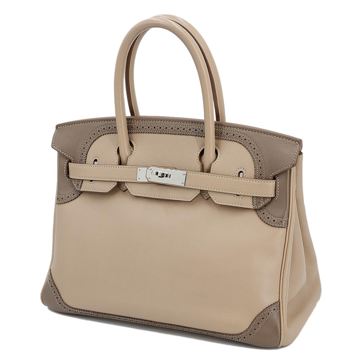 HERMÈS Limited Edition Birkin Ghillies 30 handbag in Argile and Etoupe Swift leather with Palladium hardware - 2